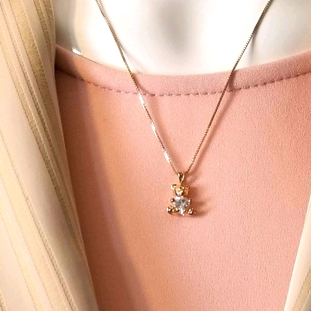 ROMAN Vintage Vermeil Teddy Bear Necklace